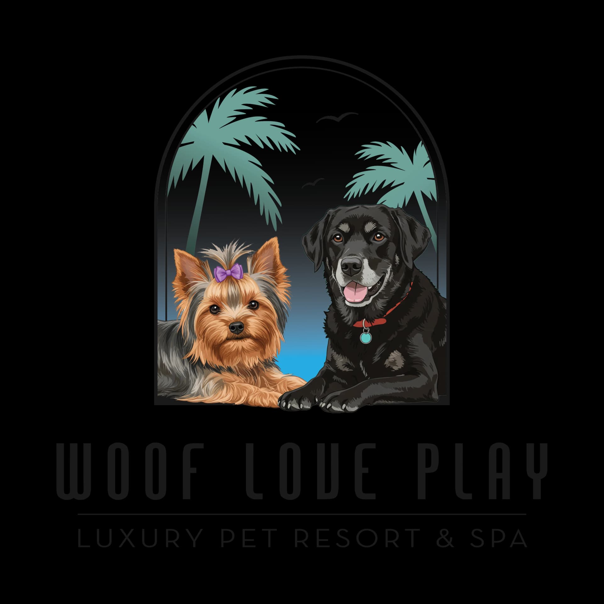 illustration of dogs at Woof Love Play pet resort in Miami